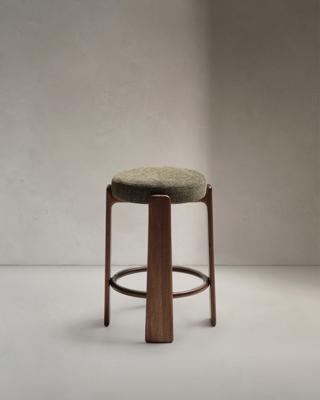 Табурет La Forma (ех Julia Grup) Барный табурет Granite из зеленой синели и массива ясеня с отделкой под орех арт. 505864