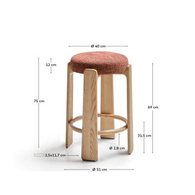 Табурет La Forma (ех Julia Grup) Барный табурет Granite из терракотовой синели и массива ясеня с натуральной отделкой арт. 505868