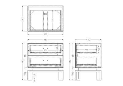 Мебель Garda Decor KFG059 Тумба c  2-мя ящиками черная/золото 55*40*58см арт. KFG059