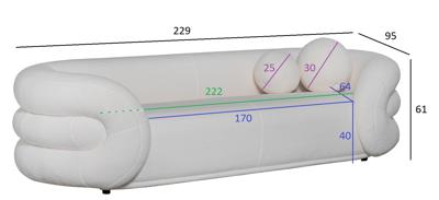 Мебель Garda Decor ZW-22024 Диван трехместный иск.мех белый 229*95*61см арт. ZW-22024