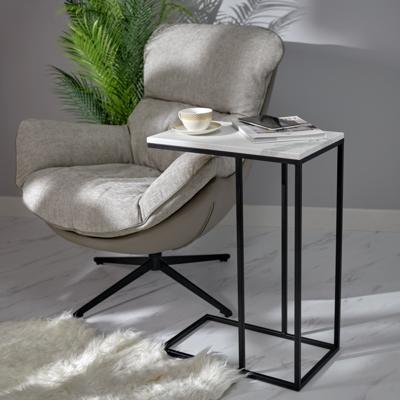 Стол Bradexhome Придиванный столик Loft 50x30см, белый мрамор, чёрные ножки арт. RF 0358