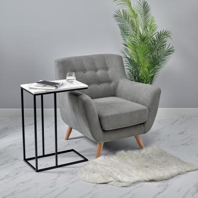 Стол Bradexhome Придиванный столик Loft 50x30см, белый мрамор, чёрные ножки арт. RF 0358