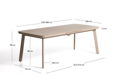 Стол La Forma (ех Julia Grup) Раздвижной уличный стол Izola из алюминия с бежевой отделкой, 220 (280) x 100 см арт. 482257