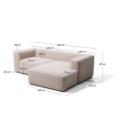 Диван La Forma (ех Julia Grup) Двухместный диван с шезлонгом Blok из бежевой синели, 240 см арт. 505774