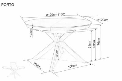 Стол Signal Стол обеденный SIGNAL PORTO Ceramic бежевый травертин/кашемир 120-160/120 арт. PORTOBEK120