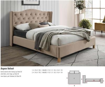 Кровать Signal Кровать SIGNAL ASPEN Velvet Bluvel 28 бежевый/дуб 160/200 арт. ASPENV160BD