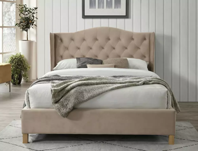 Кровать Signal Кровать SIGNAL ASPEN Velvet Bluvel 28 бежевый/дуб 160/200 арт. ASPENV160BD