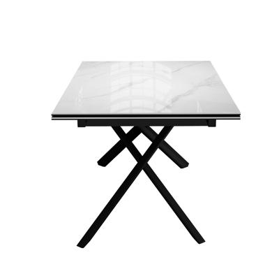 Стол DikLine DKX140 керамика Carrara Gloss (мрамор глянец белый), подстолье черное, опоры черные (2уп.) арт. 00-00085037