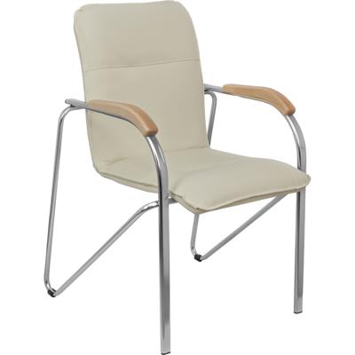 Кресло компьютерное AksHome Стул Samba, кремовый, экокожа, подлокотники дерево арт. ZN-381498