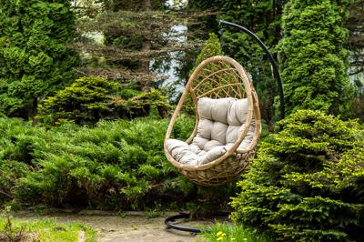 Кресло подвесное 4SIS "Венеция" подвесное кресло-кокон из искусственного ротанга, цвет соломенный с бежевой подушкой арт. YH-L23703W