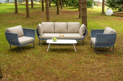 Лаунж зона 4SIS "Фиджи" лаунж-зона 5-местная плетеная из роупа (веревки), каркас алюминиевый темно-серый, роуп синий (KT18-014) арт. FIDS3C2T-4-SET Blue