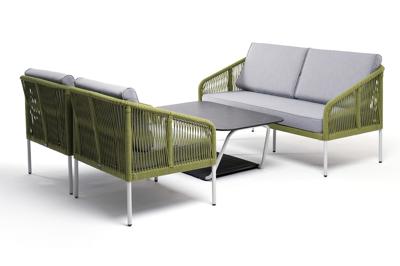 Лаунж зона 4SIS "Канны" лаунж-зона 4-местная из роупа со столом "Глория" (серый гранит), каркас алюминиевый светло-серый, роуп салатовый меланж арт. KANS2C2TJ-4-A23295-SET mel-green