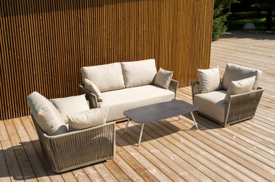 Лаунж зона 4SIS "Форли" лаунж-зона 4-местная плетеная из роупа (веревки), каркас алюминиевый светло-серый, роуп серо-коричневый арт. FORS2C2TJ-4-SET