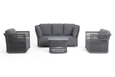 Лаунж зона 4SIS "Лугано" лаунж-зона 5-местная плетеная из роупа (веревки), каркас алюминиевый темно-серый, роуп темно-серый арт. LUGS3C2TJ-4-SET