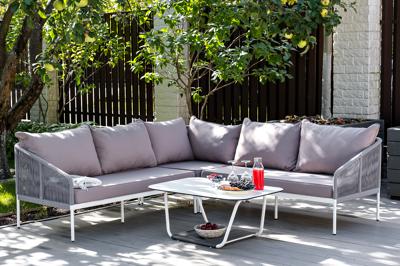 Лаунж зона 4SIS "Канны" модульная угловая лаунж-зона из роупа (веревки), цвет светло-серый арт. KAN-S5C1T1-5-SET H-gray