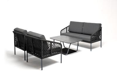 Лаунж зона 4SIS "Канны" лаунж-зона 4-местная из роупа узелкового плетения, каркас алюминий, роуп темно-серый арт. KANS2C2TDK-4-SET D-gray