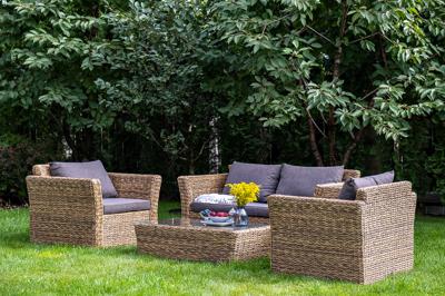 Лаунж зона 4SIS "Капучино Сингл" лаунж-зона из искусственного ротанга (гиацинт), цвет соломенный арт. KSS2C2T-4-SET-TW