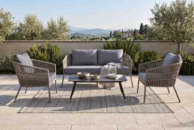 Лаунж зона 4SIS "Комо" лаунж-зона 4-местная плетеная из роупа (веревки), каркас алюминиевый бежево-серый, роуп серо-коричневый арт. COMS2C2T-4-SET D-gray