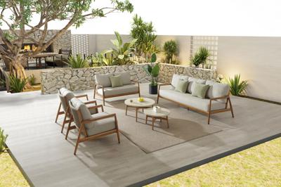 Лаунж зона 4SIS "Андорра" лаунж-зона 7-местная плетеная из роупа, цвет светло-серый, каркас под дерево арт. SM250042-set