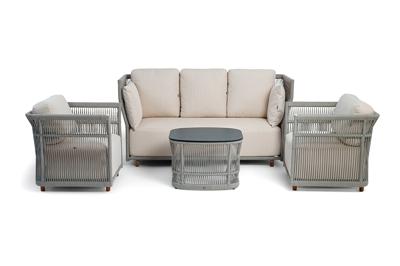 Лаунж зона 4SIS "Лугано" лаунж-зона 5-местная плетеная из роупа (веревки), каркас алюминиевый светло-серый, роуп серый меланж арт. LUGS3C2TJ-4-SET mel-grey(beige100)