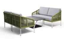 Лаунж зона 4SIS "Канны" лаунж-зона 4-местная из роупа со столом "Глория" (серый гранит), каркас алюминиевый светло-серый, роуп салатовый меланж арт. KANS2C2TJ-4-A23295-SET mel-green