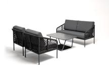 Лаунж зона 4SIS "Канны" лаунж-зона 4-местная из роупа узелкового плетения, каркас алюминий, роуп темно-серый арт. KANS2C2TDK-4-SET D-gray