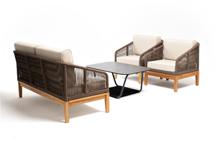 Лаунж зона 4SIS "Канны" лаунж-зона 4-местная из роупа со столом "Гранада" (серый гранит), основание дуб, роуп коричневый, ткань бежевая арт. KANS2C2TJ-4-RC658-SET brown(beige)