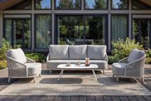 Лаунж зона 4SIS "Верона" лаунж-зона 5-местная плетеная из роупа (веревки), каркас алюминиевый белый, роуп бежевый арт. VERS3C2TJ-4-SET beige