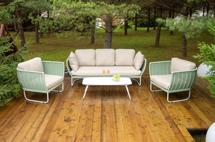 Лаунж зона 4SIS "Фиджи" лаунж-зона 5-местная плетеная из роупа (веревки), каркас алюминиевый светло-серый, роуп зеленый (4204) арт. FIDS3C2T-4-SET T-green