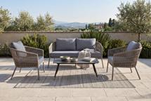 Лаунж зона 4SIS "Комо" лаунж-зона 4-местная плетеная из роупа (веревки), каркас алюминиевый бежево-серый, роуп серо-коричневый арт. COMS2C2T-4-SET D-gray