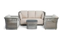 Лаунж зона 4SIS "Лугано" лаунж-зона 5-местная плетеная из роупа (веревки), каркас алюминиевый светло-серый, роуп серый меланж арт. LUGS3C2TJ-4-SET mel-grey(beige100)