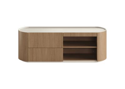 Мебель Ellipsefurniture Тумба Lagom под ТВ 2 ящика 2 полки ширина 140 см (натуральный дуб, молочный) арт. LG01380200120