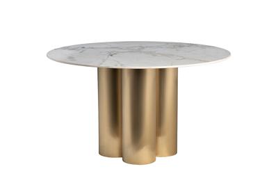 Мебель Garda Decor 76AR-63041 Стол обеденный керамогранит белый/мат.золото d130*76см арт. 76AR-63041