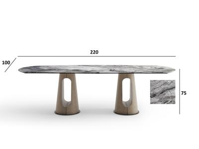 Мебель Garda Decor 160KD-60074 Стол обеденный, керамика Венециан Браун (Venetian Brown), экокожа бежевая 220*100*75см арт. 160KD-60074