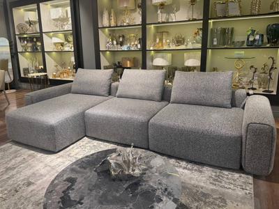 Мебель Garda Decor Диван трехместный Турин(Turin)(3 секции) с канапе и мех черно/серый Santo1606 355*163,5**68см арт. TURIN-TMN3-3S-Santo1606