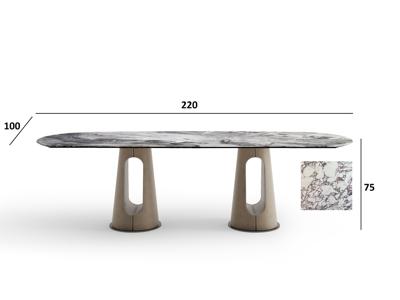 Мебель Garda Decor 160KD-60075 Стол обеденный, керамика Булгари Пёрпл (Bulgari Purple), экокожа бежевая 220*100*75см арт. 160KD-60075