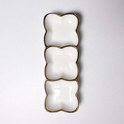 Набор посуды AksHome Менажница MOONSHINE, 3 ячейки, керамика, белый+золото арт. ZN-381622