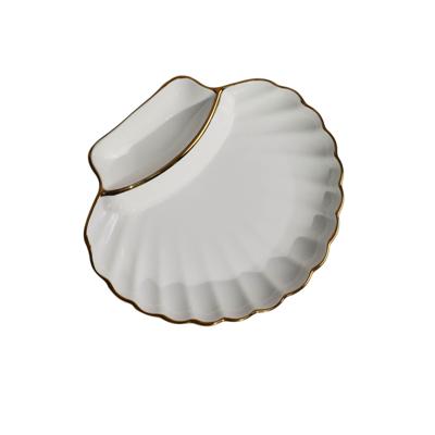 Набор посуды AksHome Блюдо фигурное MOONSHINE, керамика, белый+золото, 22*20*3см арт. ZN-381645