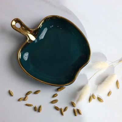 Набор посуды AksHome Блюдо фигурное MOONSHINE, керамика, темно-зеленый+золото, 18см арт. ZN-381630