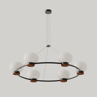 Подвесной светильник Aromas del Campo Люстра Irzo 6 матовый черный / коричневая кожа арт. 503818