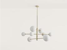 Подвесной светильник Aromas del Campo Люстра Atom 8L латунь - белые плафоны арт. 100995